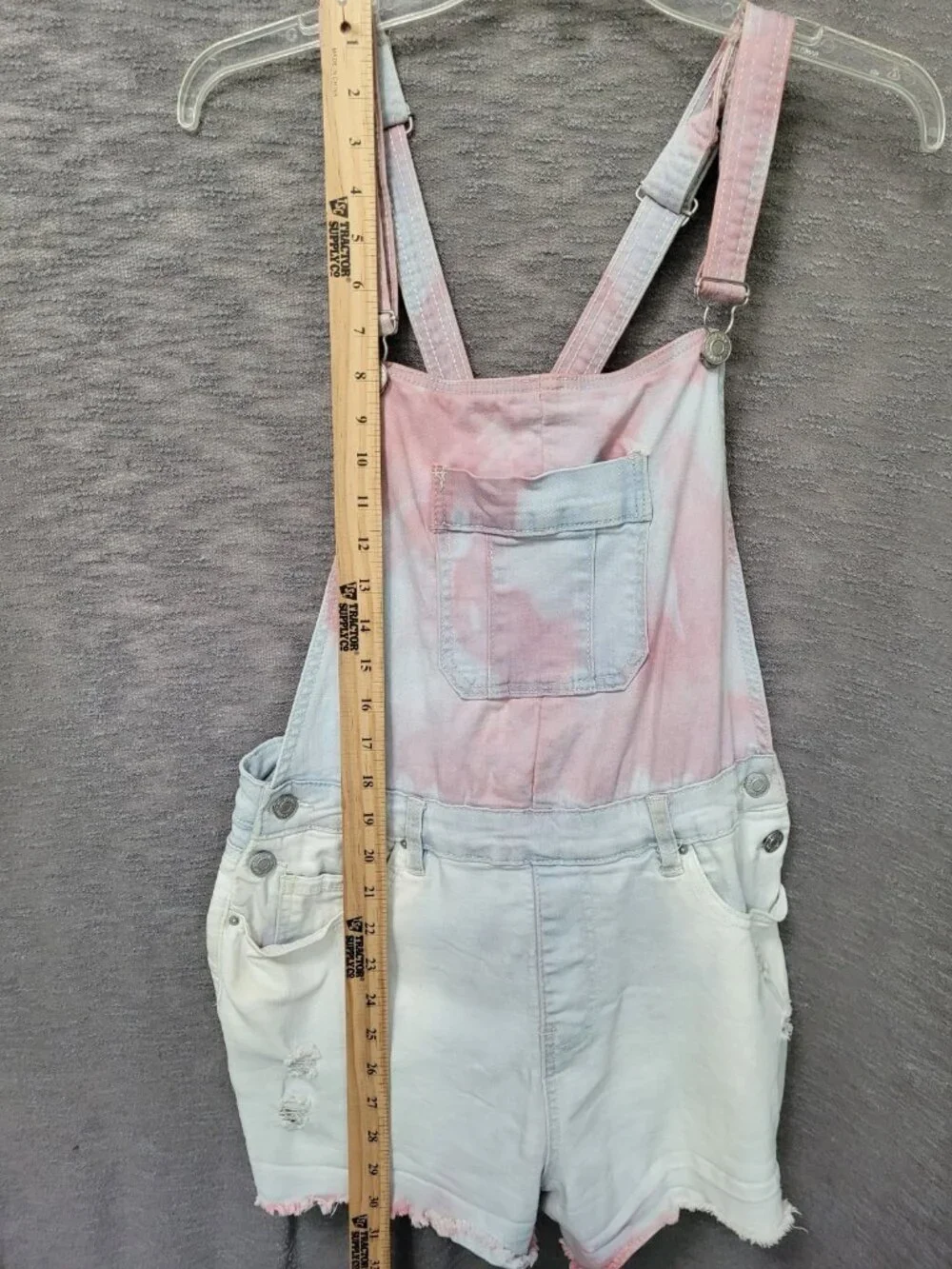 YMI Stretch Denim Shorts Bib Overalls Size 7 Tie Dye Rainbow Pink Blue Y2K Baggy